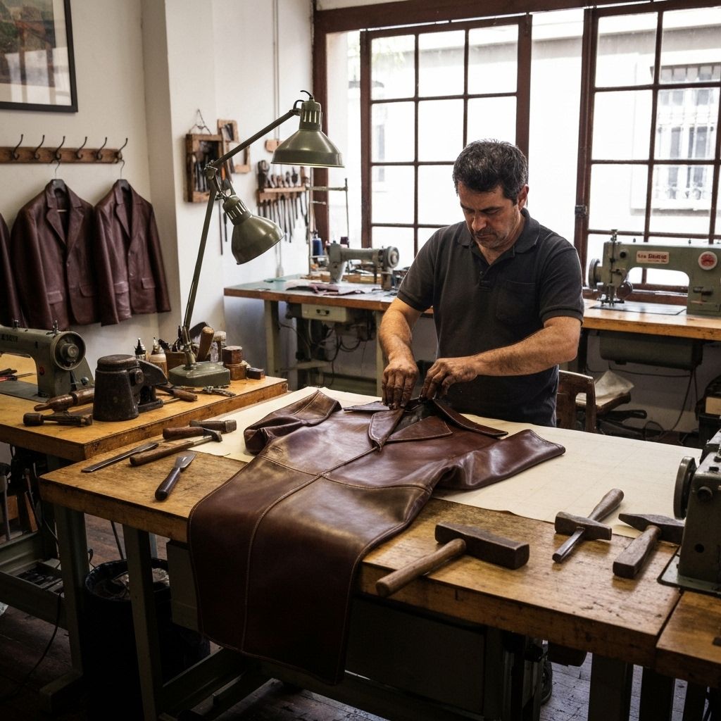 Custom leather jacket in San Telmo